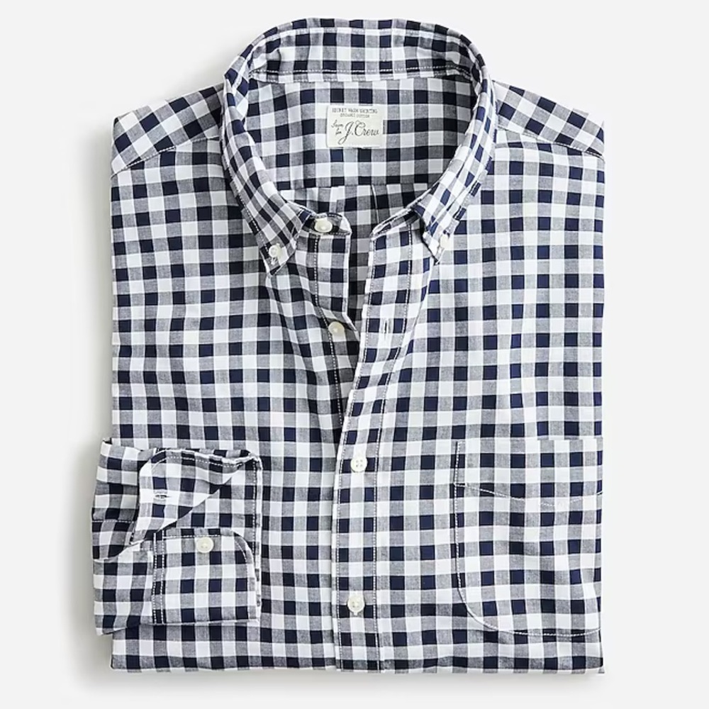 J.Crew Shirt, Navy/White Gingham, Secret Wash Slim Untucked, size XL